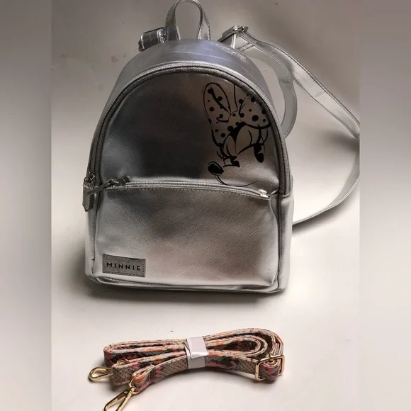 Disney Minnie Mouse by Danielle  silver color Mini Backpack adjustable strap Minnie Mouse Disney 100 Platinum Silver Loungefly Mini  main image 2
